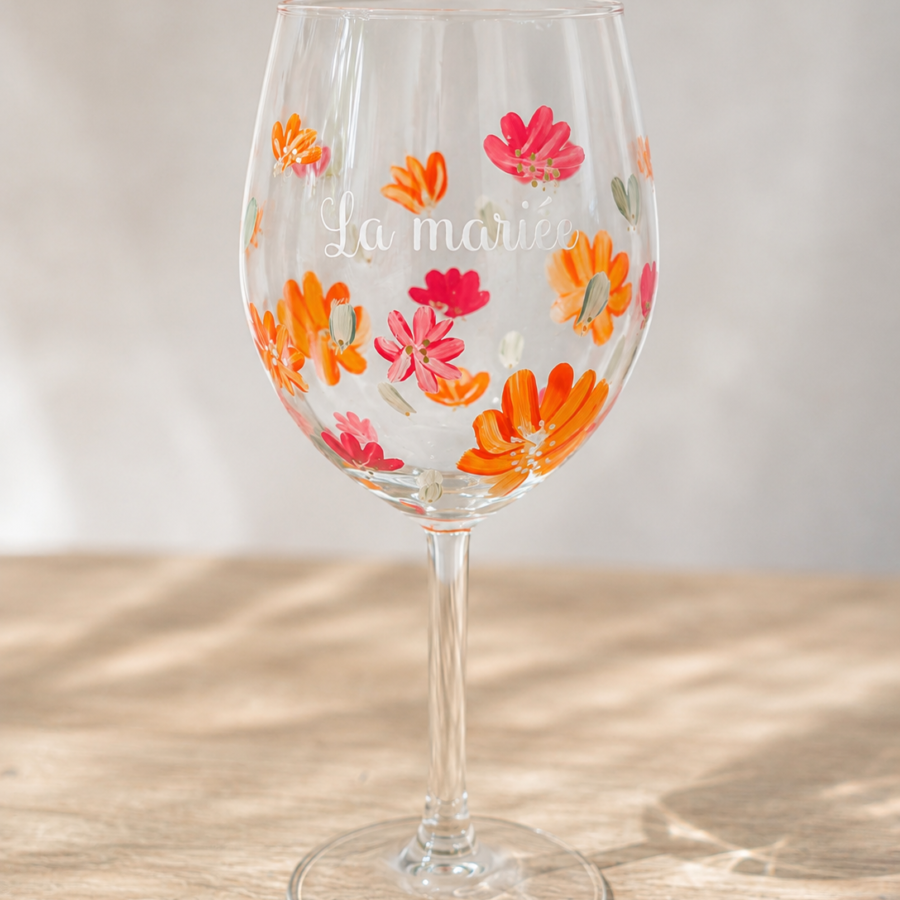 Verre à vin personnalisé peint à la main – Mariage
