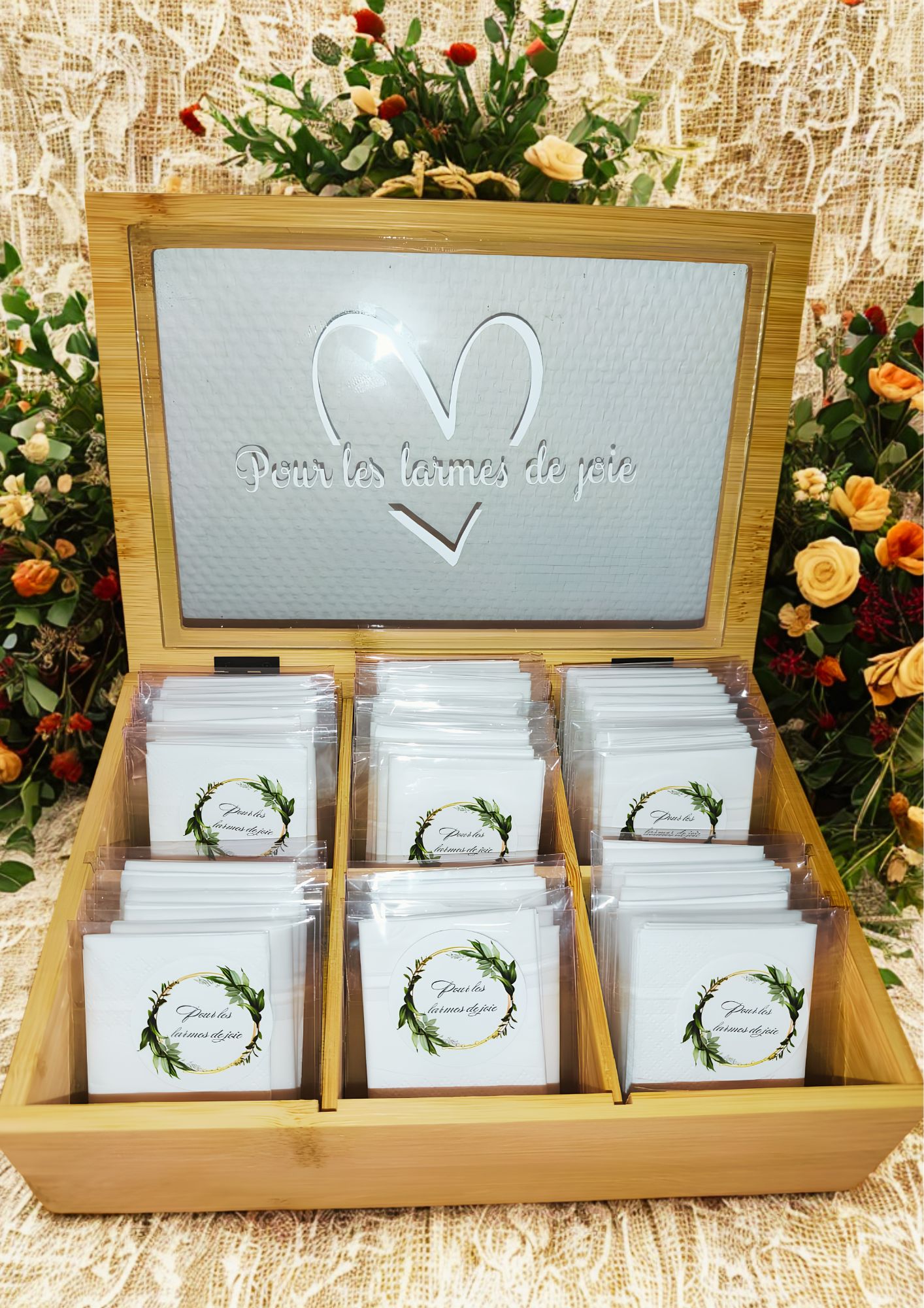 Boite mouchoir mariage larmes de joie pochettes
