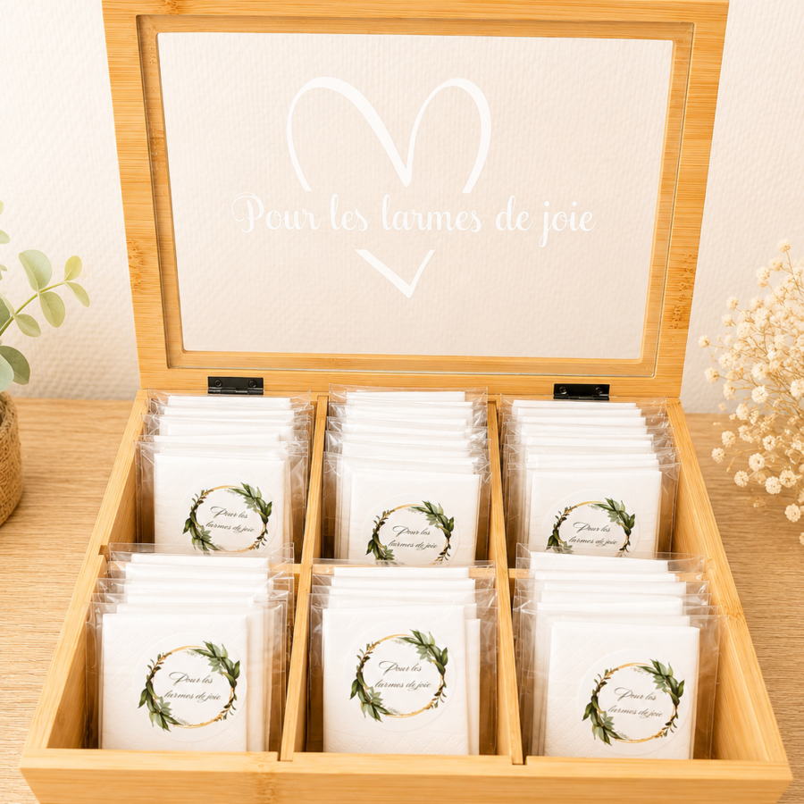 Boite mouchoir mariage larmes de joie pochettes