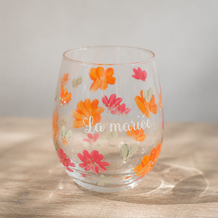 Verre à eau personnalisé peint à la main – Mariage