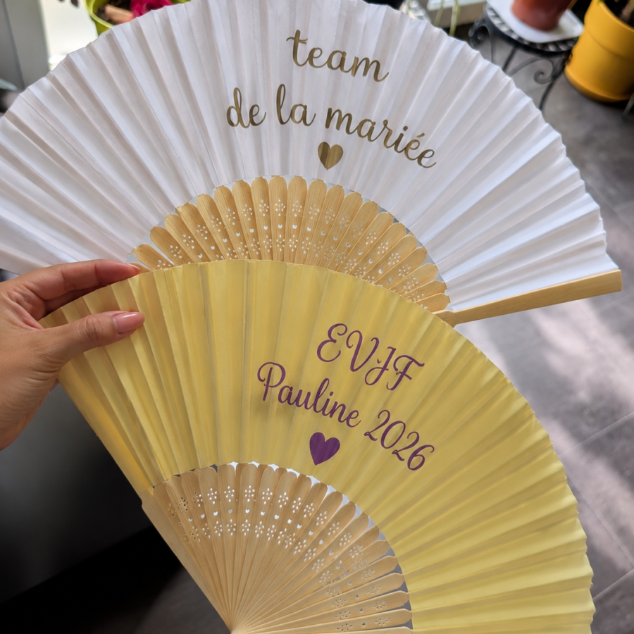 Éventail personnalisé mariage, EVJF, maîtresse, cadeau invité, éventail bambou personnalisé, Team Mariée, cadeau fin d'année